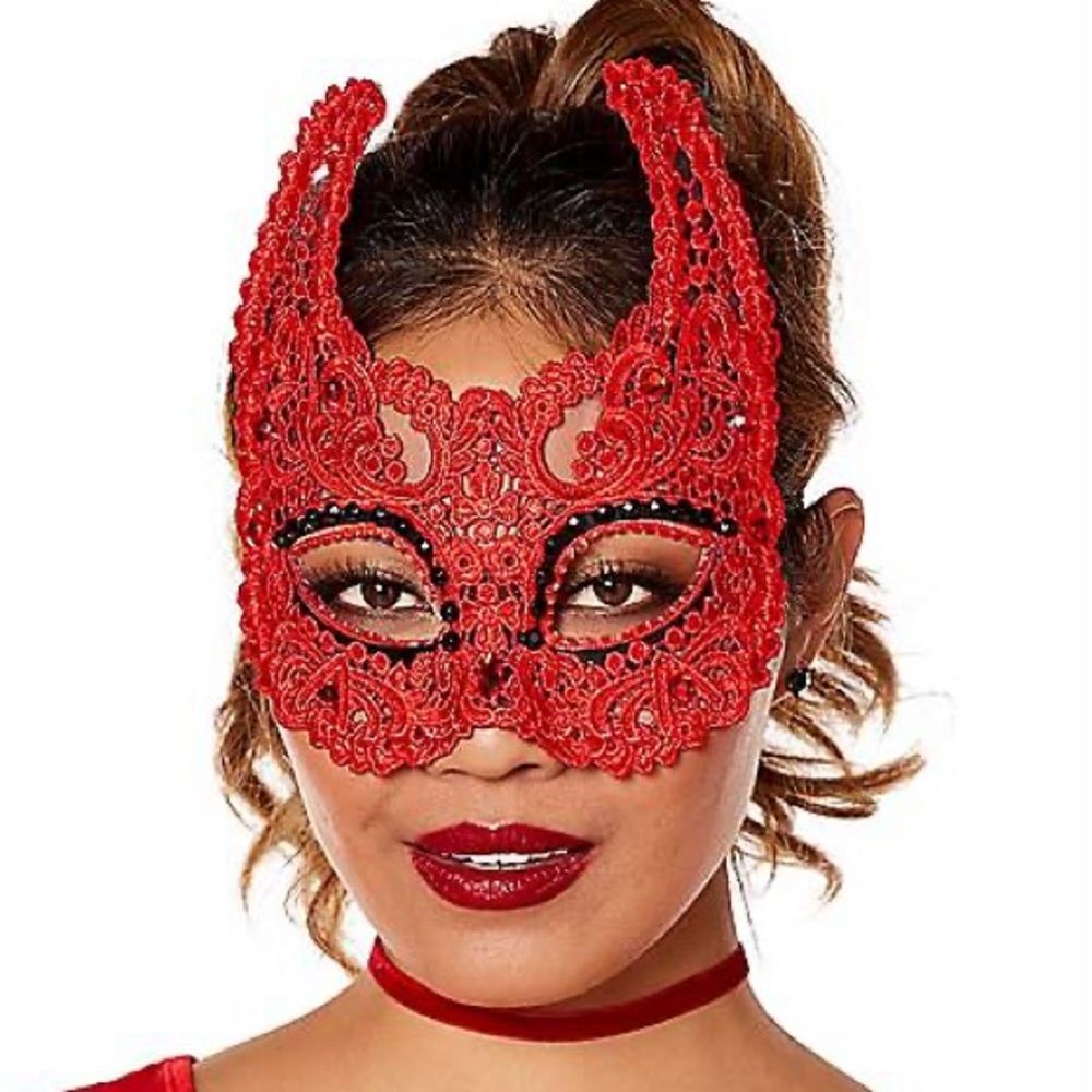 Red Lace Venetian Mask For Devil Halloween costume